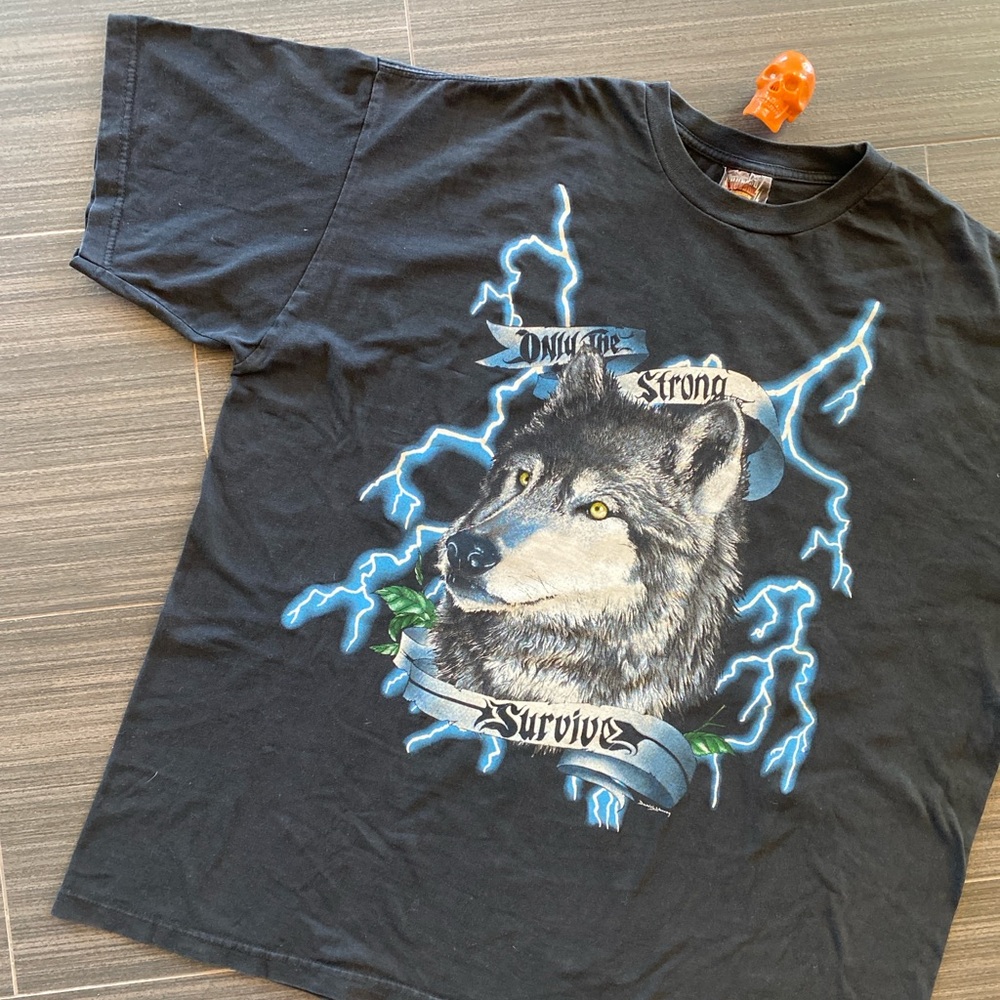 90s American Thunder wolf lightning shirt XXL